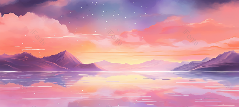 星空下渐变色的山坡下有一条河流缓缓地流动发出光彩插画背景,插画/手绘图,插画/手绘图库,插画/手绘图下载,插画/手绘